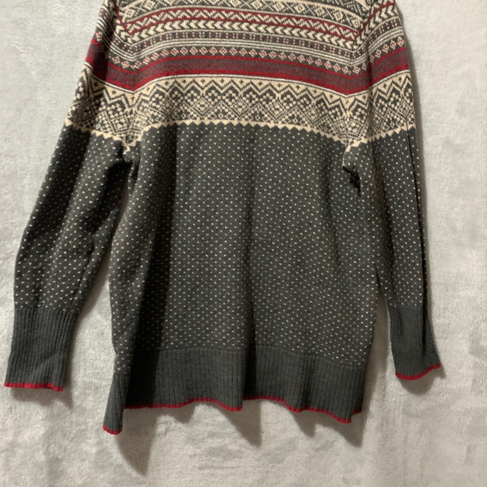 Eddie Bauer Women's Fair Isle Cowl Neck Sweater Petite Large Gray Red Cozy Boho - Picture 8 of 12